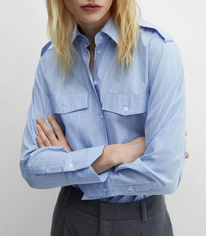 Camisa con rayas de manga larga Mujer