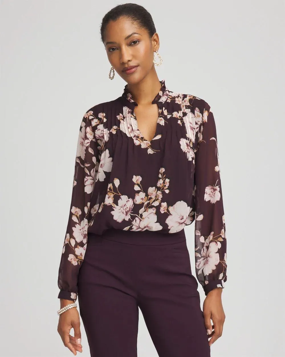Frosty Floral Ruffleneck Blouse