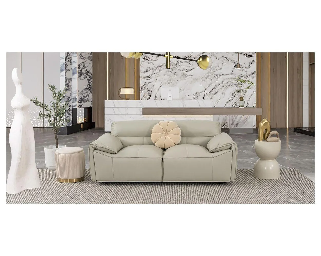 Sofá 2 Plazas Piel Wickens Gris Claro