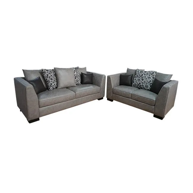 SALA 3-2 COLOR GRIS T/POLOPOS 21 CON RESPALDO EN POLOPOS 21 Y HENRICK CAFE DECO SUEDE LEATHER COCOA