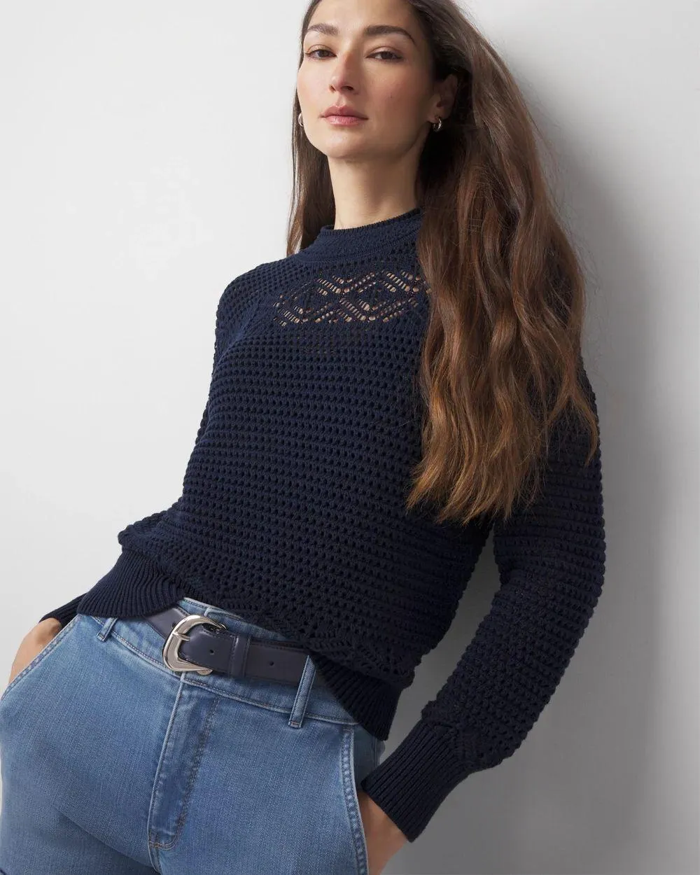 Mixed Stitch Mock Neck Sweater