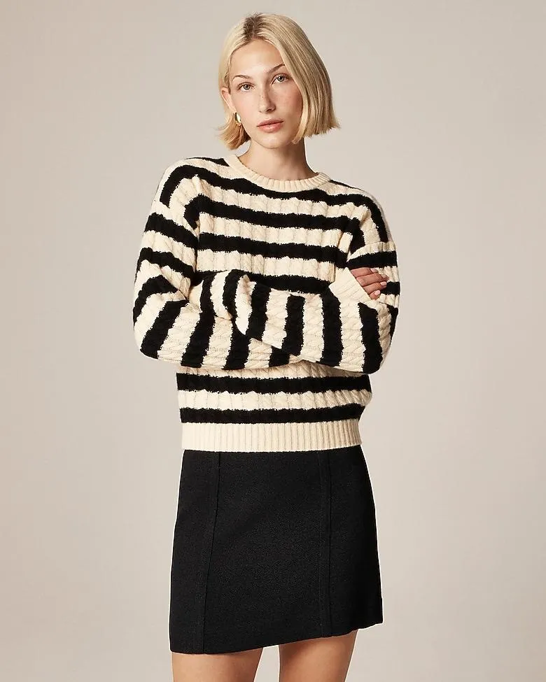 Perfect cashmere cable-knit crewneck sweater in stripe