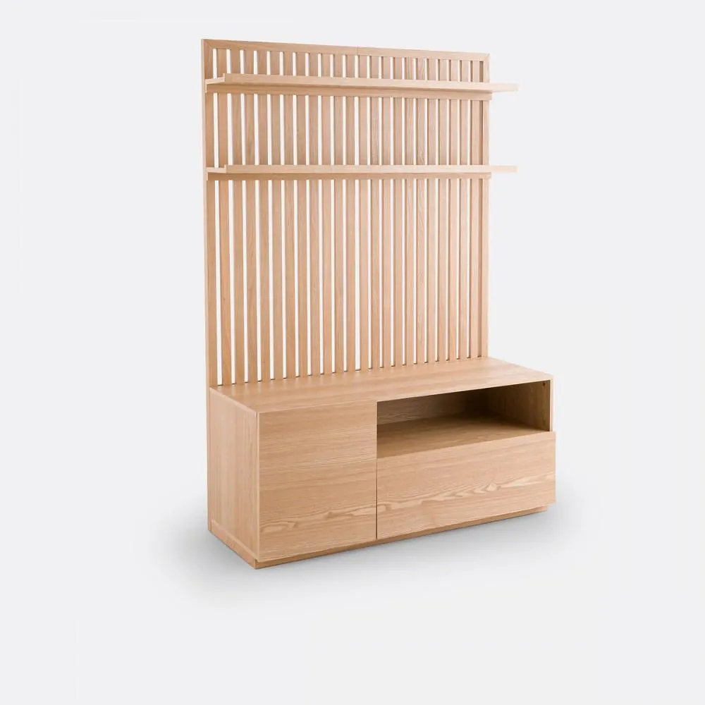 Baltazar - Mueble TV estilo moderno con 2 repisas, 2 puertas y un modulo en madera de encino