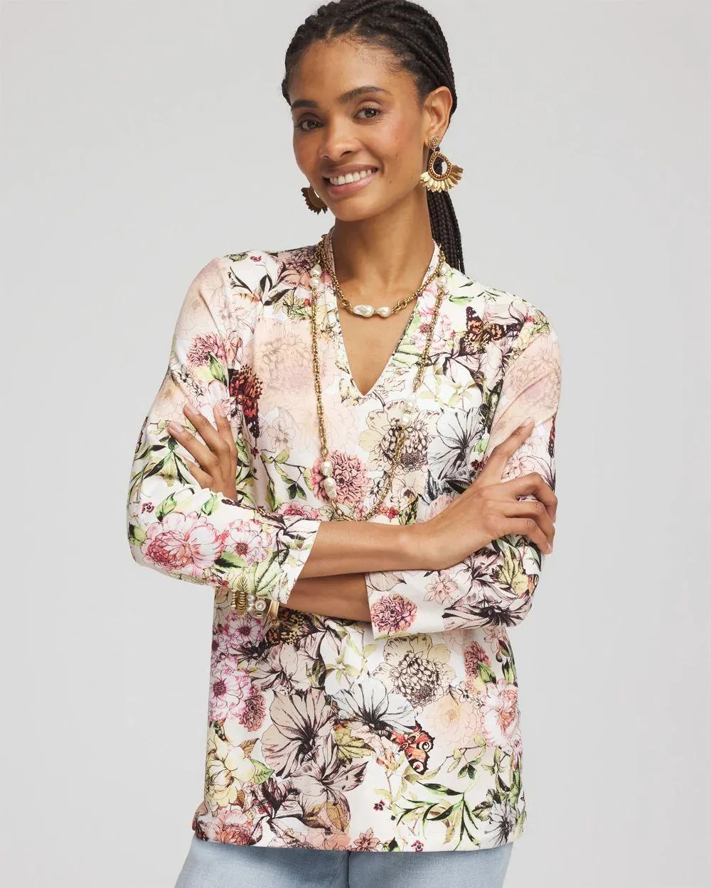 Touch of Cool ™ Floral 3/4 Sleeve Tee