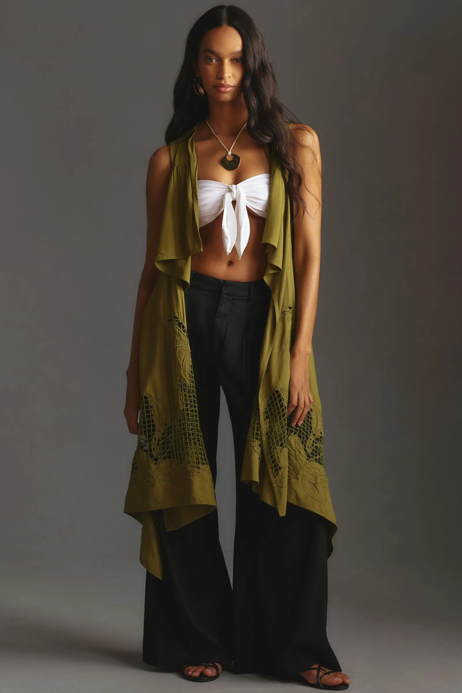 By Anthropologie Collared Crochet Vest