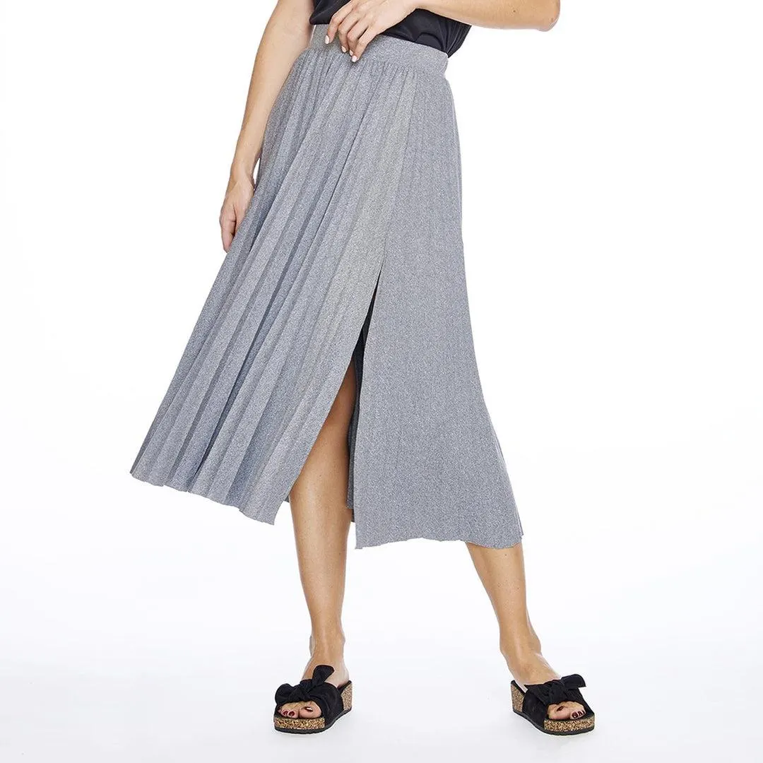 Falda Mujer Larga casual plisada con sexy abertura Gris