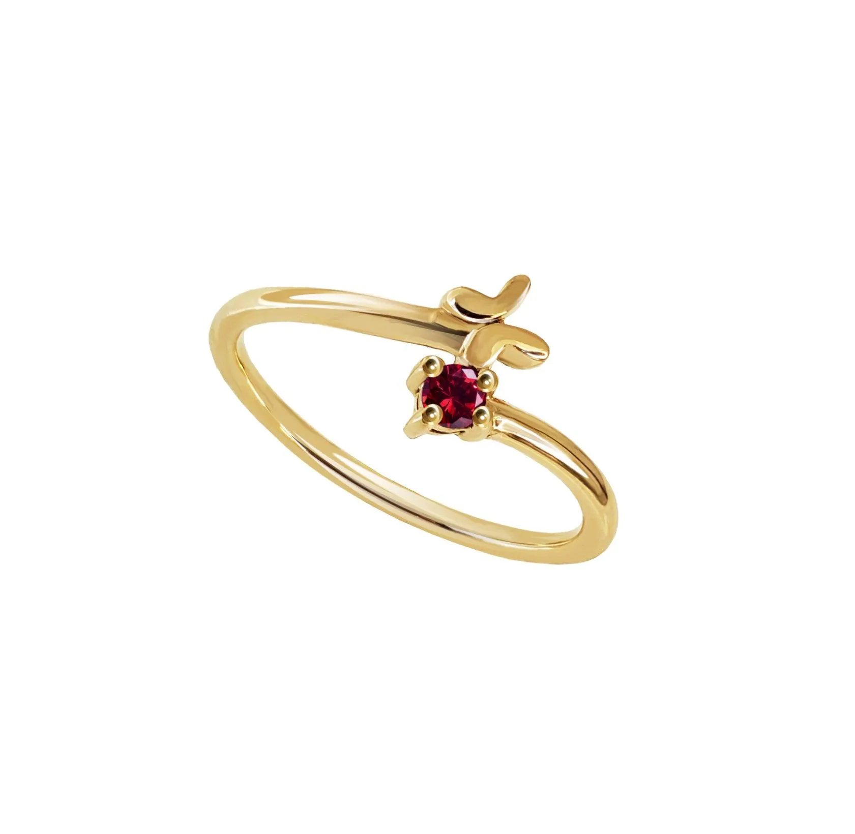Anillo Mujer Oro 14K Oro Cruzado Mariposa Rubi