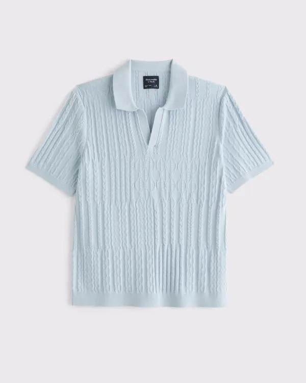 Cable Patchwork Johnny Collar Sweater Polo