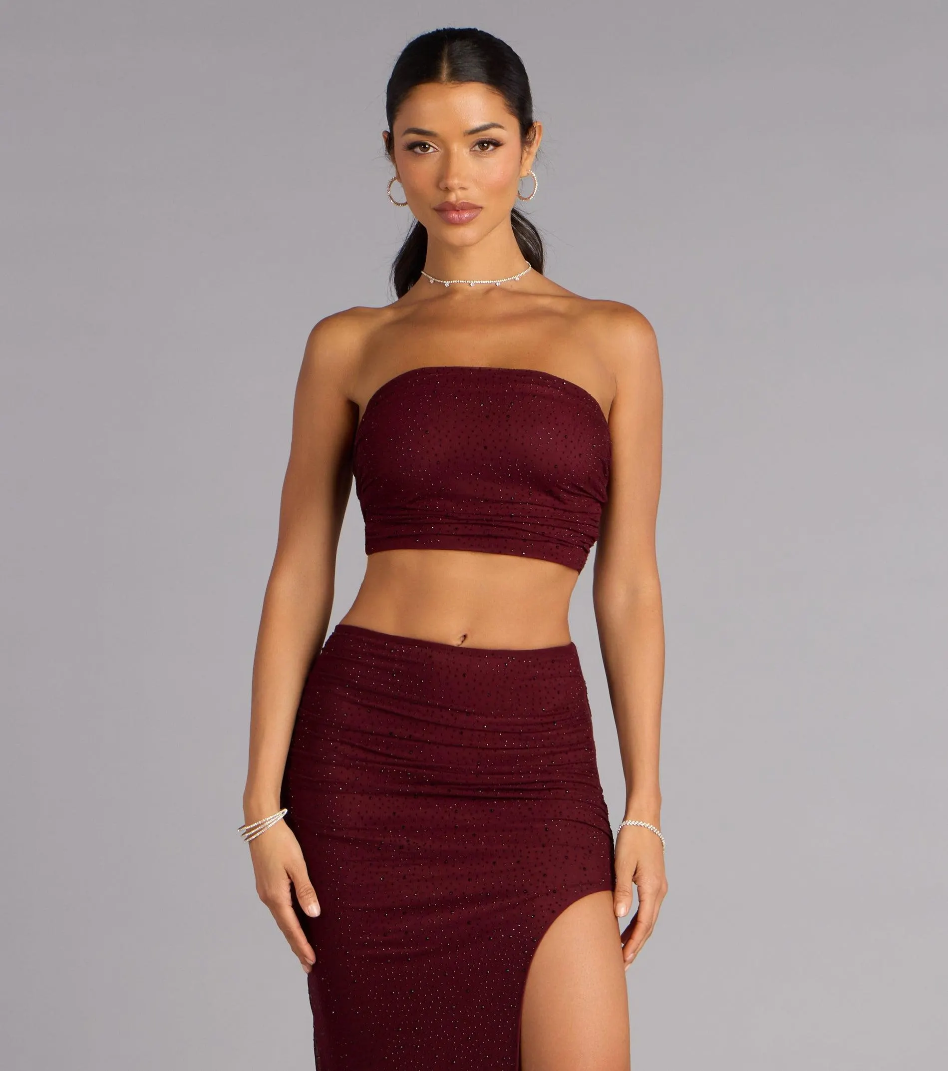 Starlet Status Rhinestone Mesh Tube Top