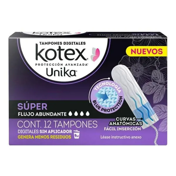 Tampones Kotex unika super con 12 piezas