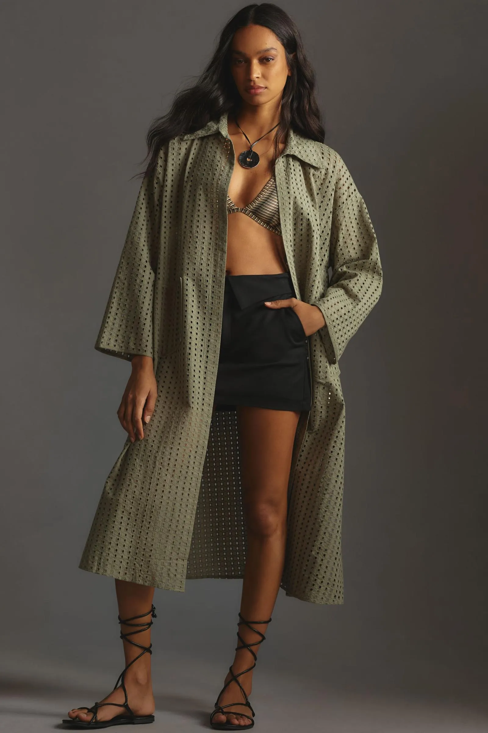 By Anthropologie Collared Eyelet Duster