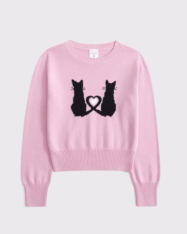 shrunken graphic crew sweater
