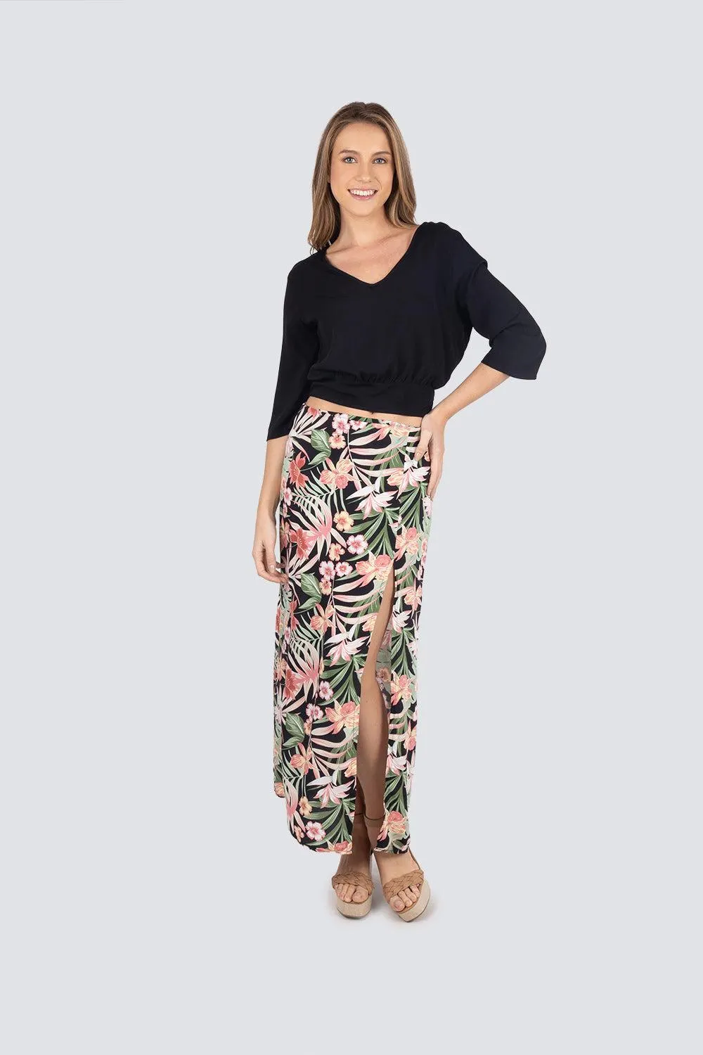 Falda larga estampada flores