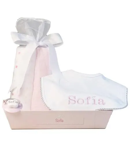 Muselina, babero y chupón personalizado