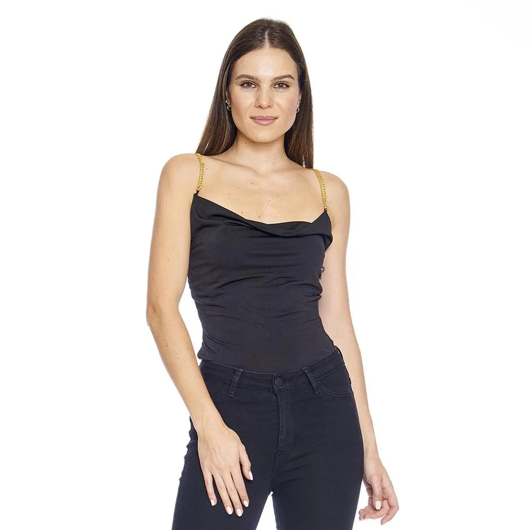 Body Suit Mujer sexy escote Blusa tirantes cadena Negro