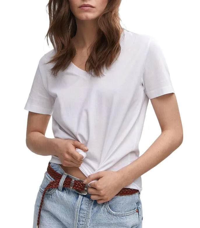 Playera de cuello V y manga corta Mujer