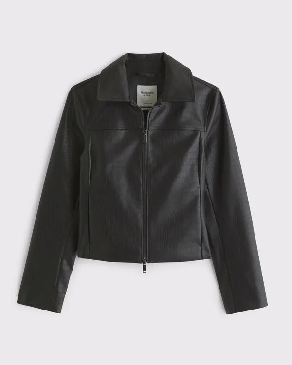 Slim Zip Vegan Leather Jacket