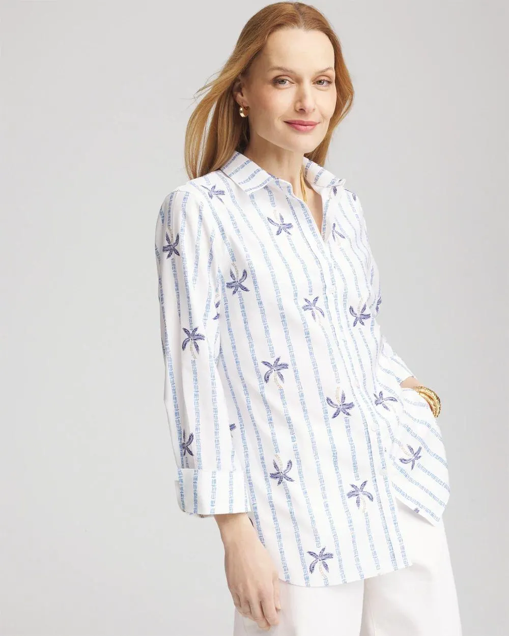 No Iron ™ Palm Striped Sateen Shirt