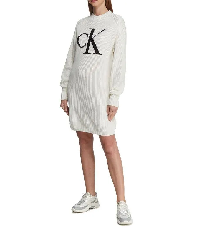 Vestido midi manga larga tejido Mujer