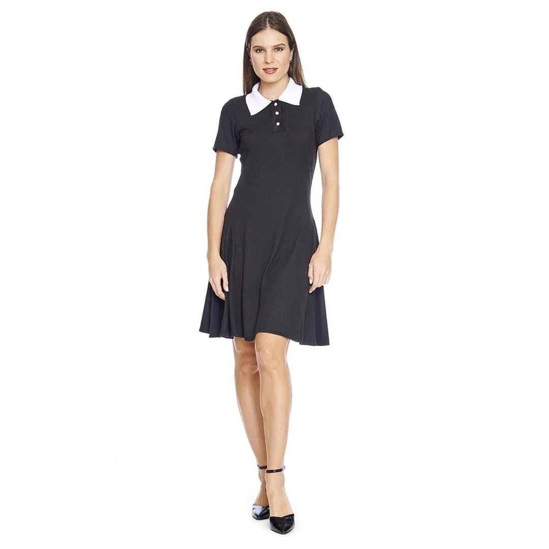 Vestido Para Mujer línea A casual tipo polo Manga Corta Negro