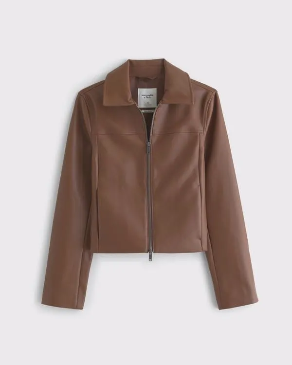 Slim Zip Vegan Leather Jacket