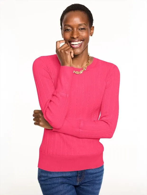 Ribbed Pointelle Crewneck Sweater