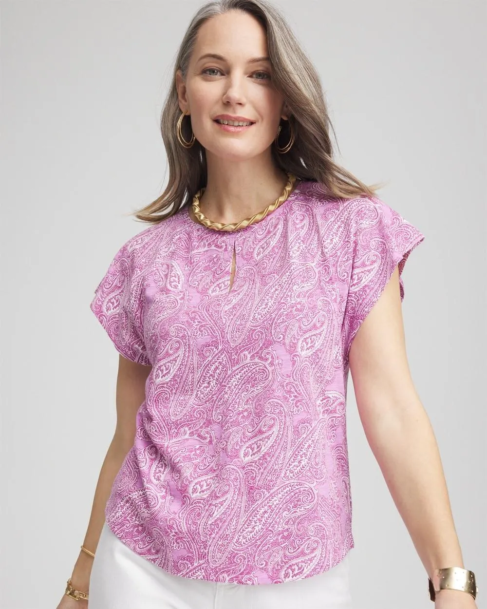 Paisley Slub Keyhole Neck Tee