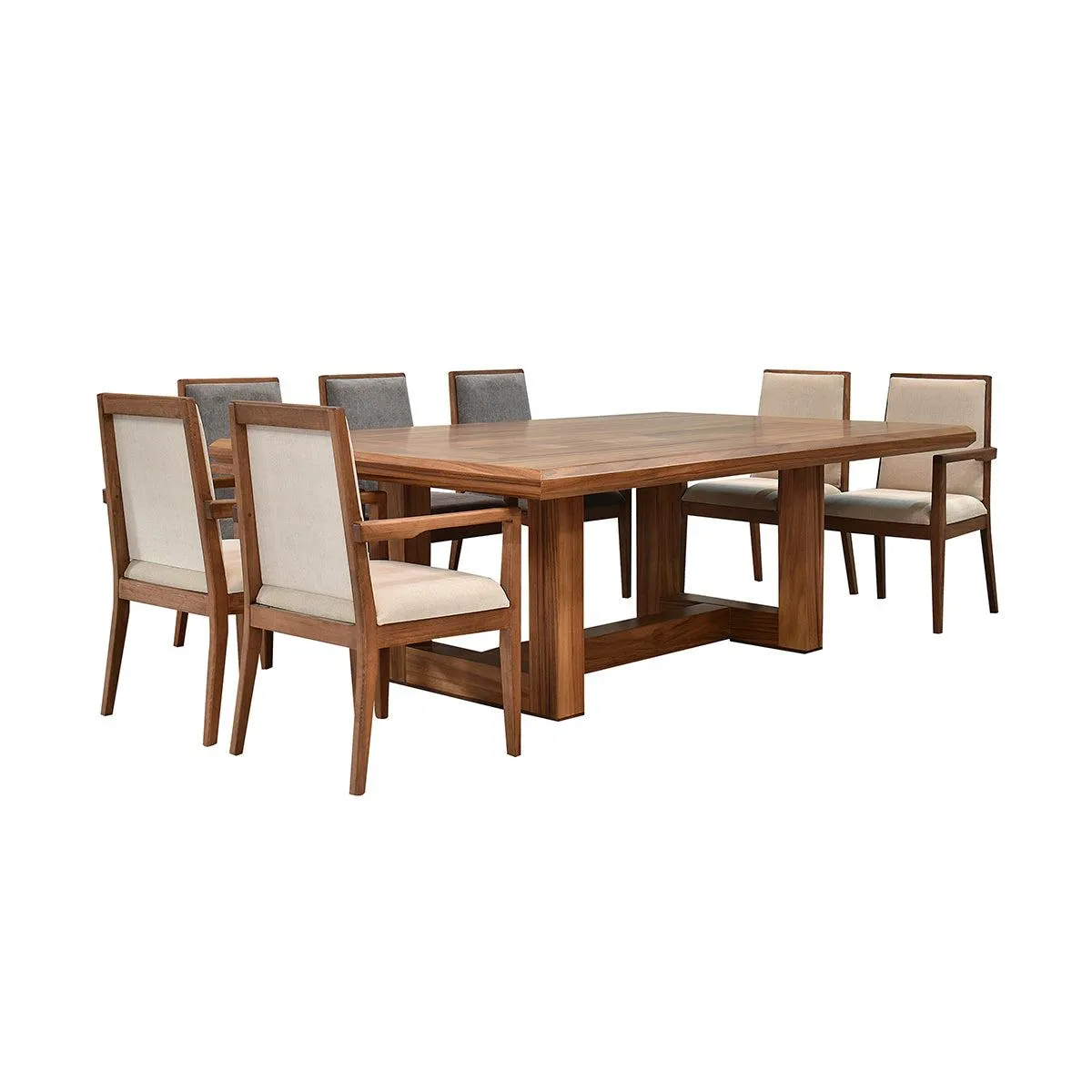 Comedor London - Parota - 4 Sillas Beige y 6 Sillas Gris