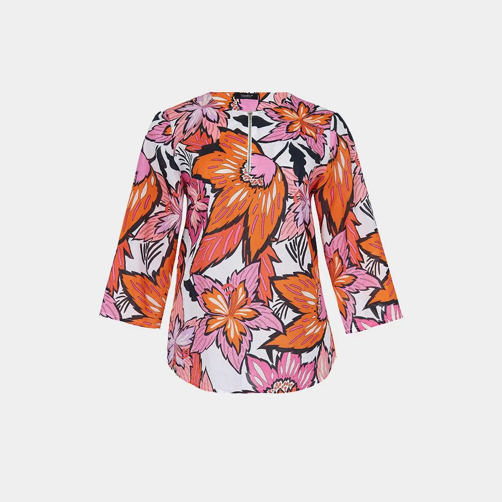 Blusa Floral Cierre Metálico