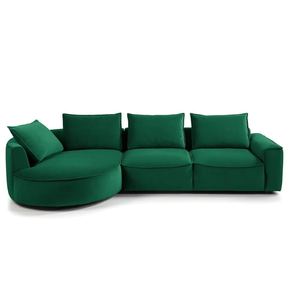 Arcona - Sofá esquinero estilo moderno con casco redondeado terciopelo verde
