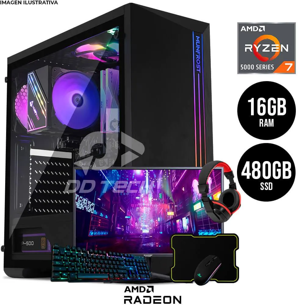 Computadora PRIDE GAMING REINDEER / AMD Ryzen 7 5700G / 16GB RAM / 480GB SSD / 500W 80+ BRONZE / MONITOR FHD 24.5'' / KIT PERIFERICOS GAMER 4-1 / INCLUYE WIFI