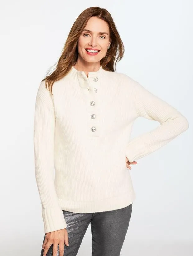 Jewel Button Henley Sweater