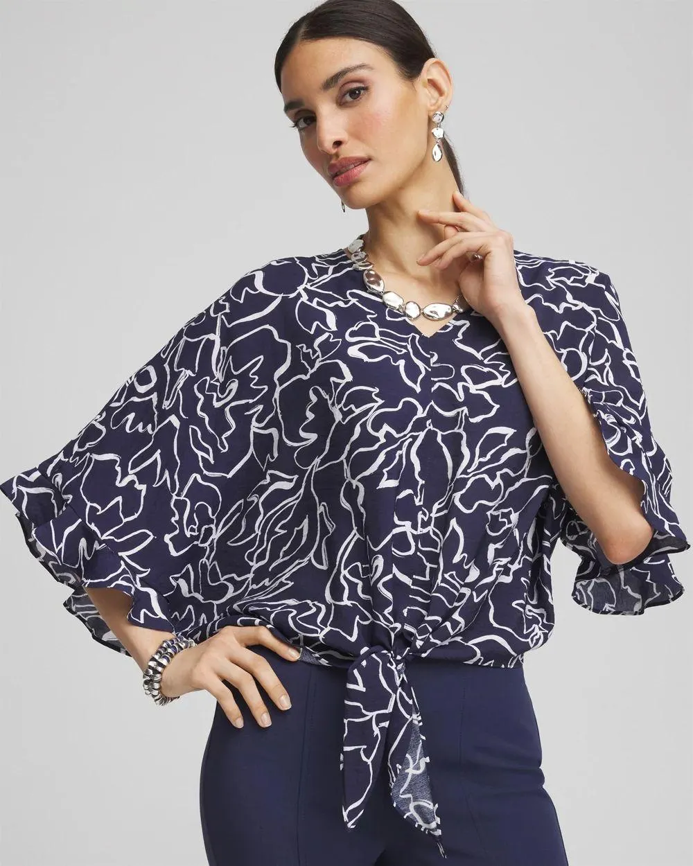 Ecovero ™ Tie-Front Frill Sleeve Blouse