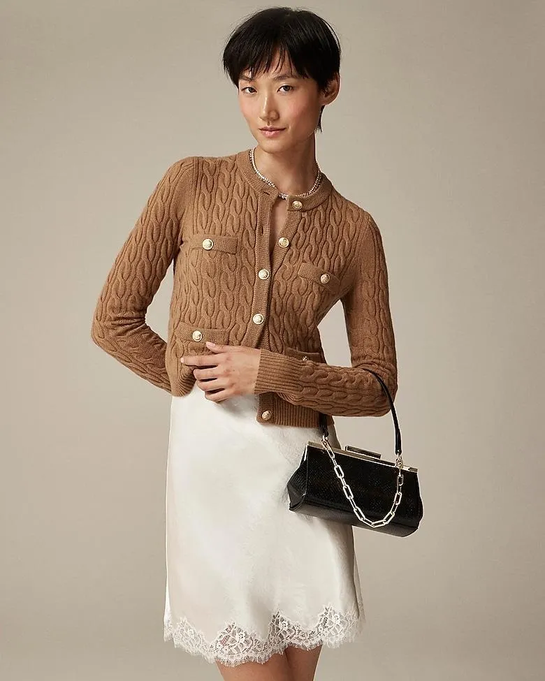 Cashmere cable-knit cardigan sweater