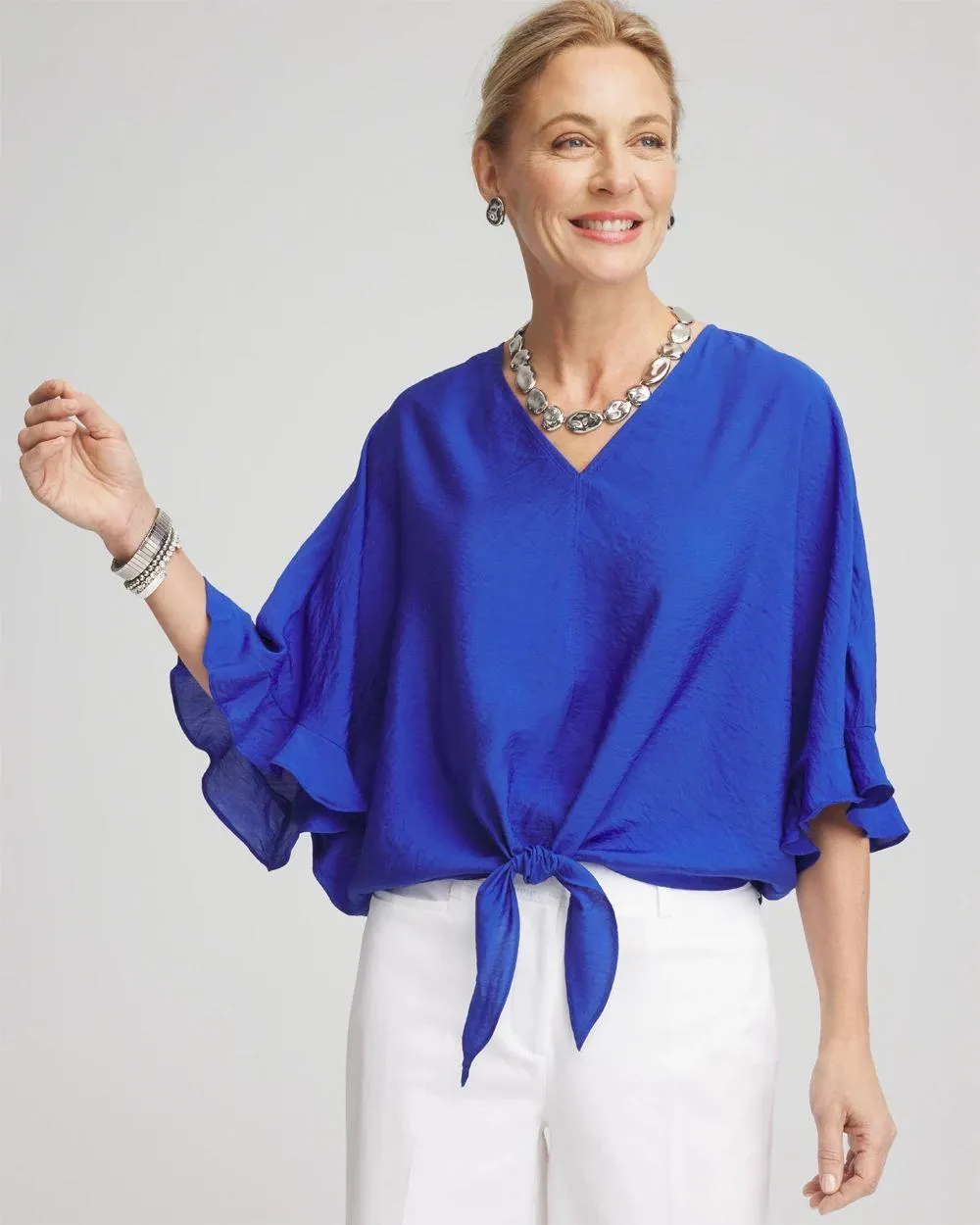 Ecovero ™ Tie-Front Frill Sleeve Blouse