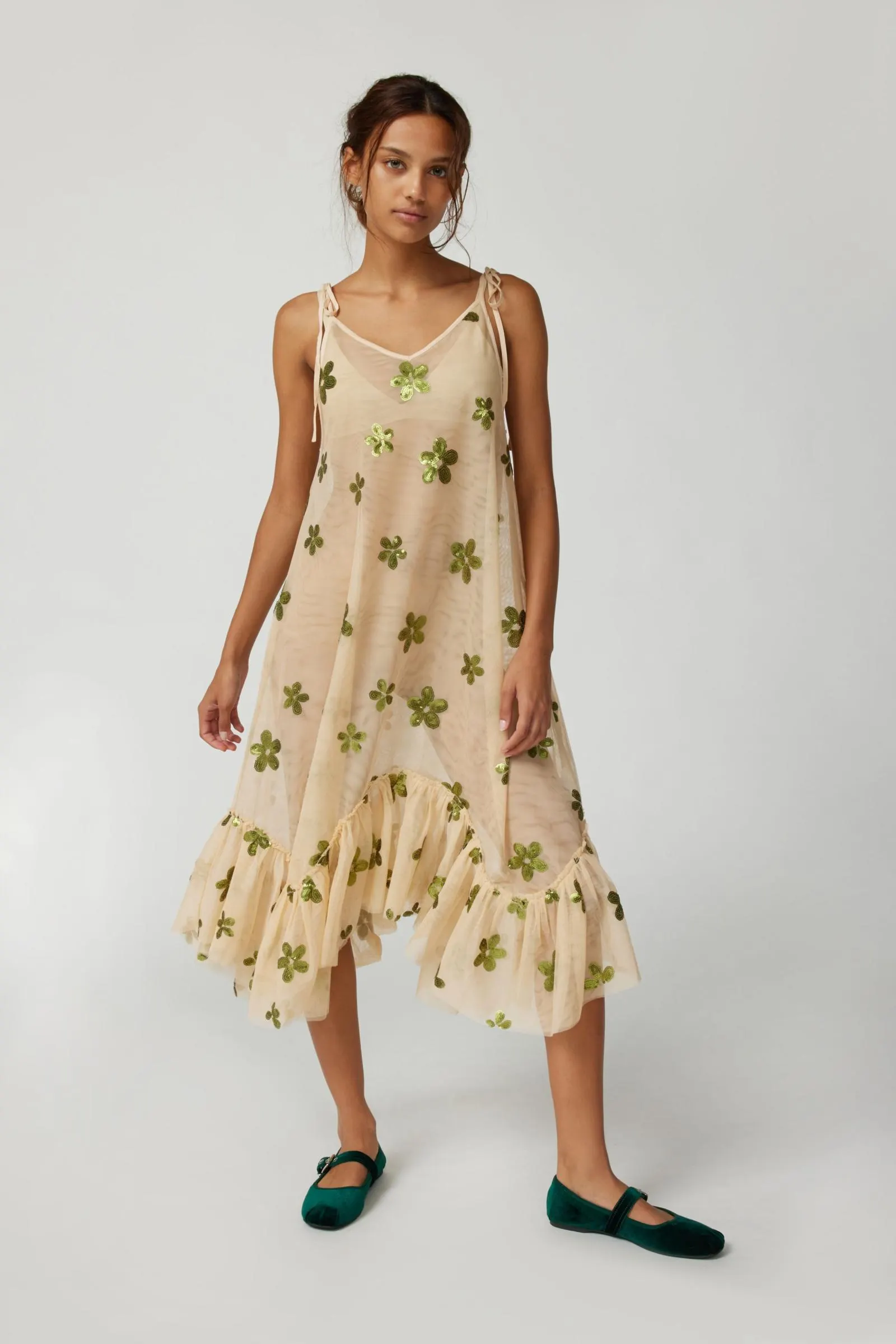 UO Everly Semi-Sheer Sequin Midi Dress