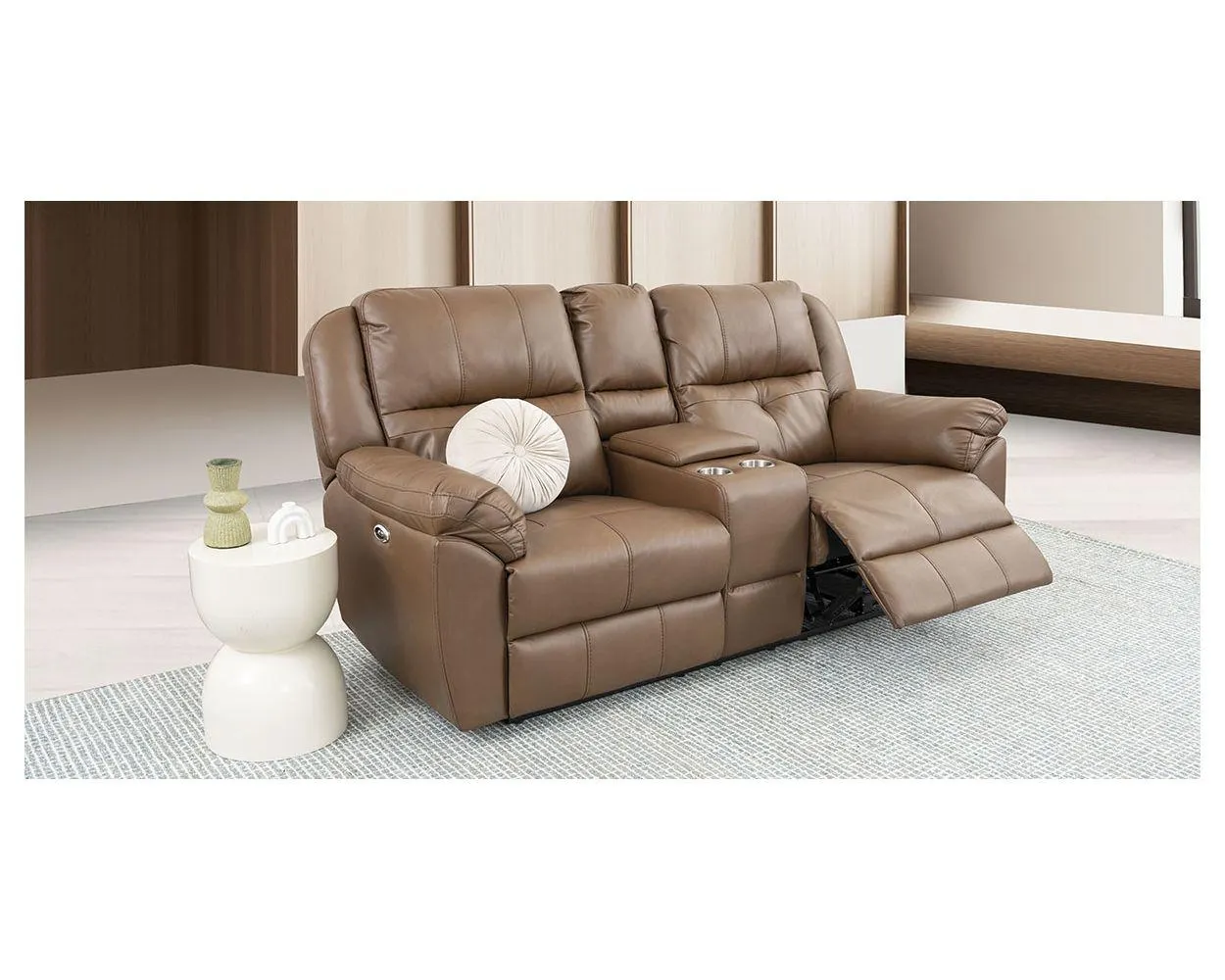 Sofá 2 Plazas Con Reclinables Eléctricos Y Consola Prescot Air Café