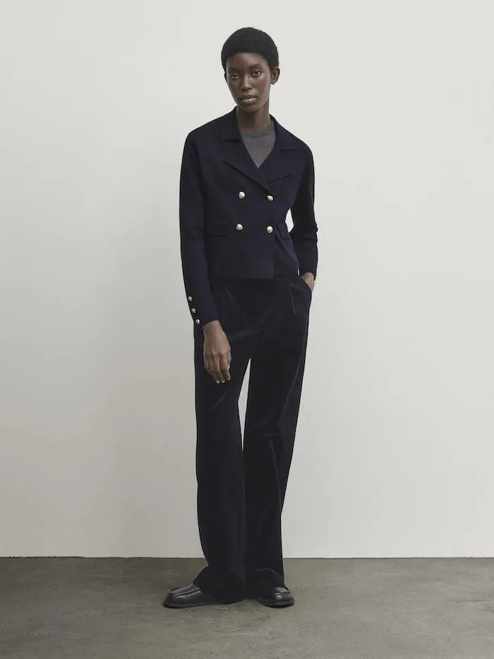 Americana cruzada punto botones dorados