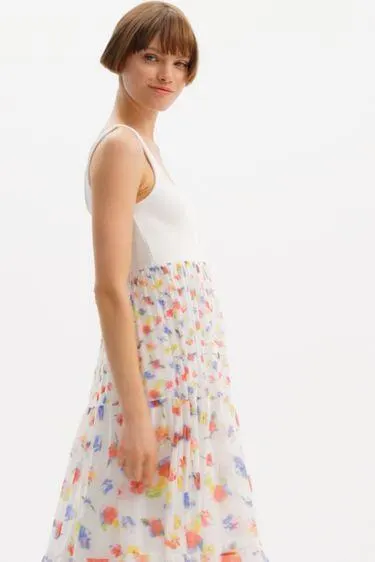 Vestido midi combinado flores