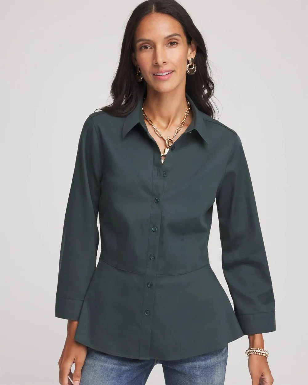 No Iron ™ Peplum Stretch-Sateen Shirt