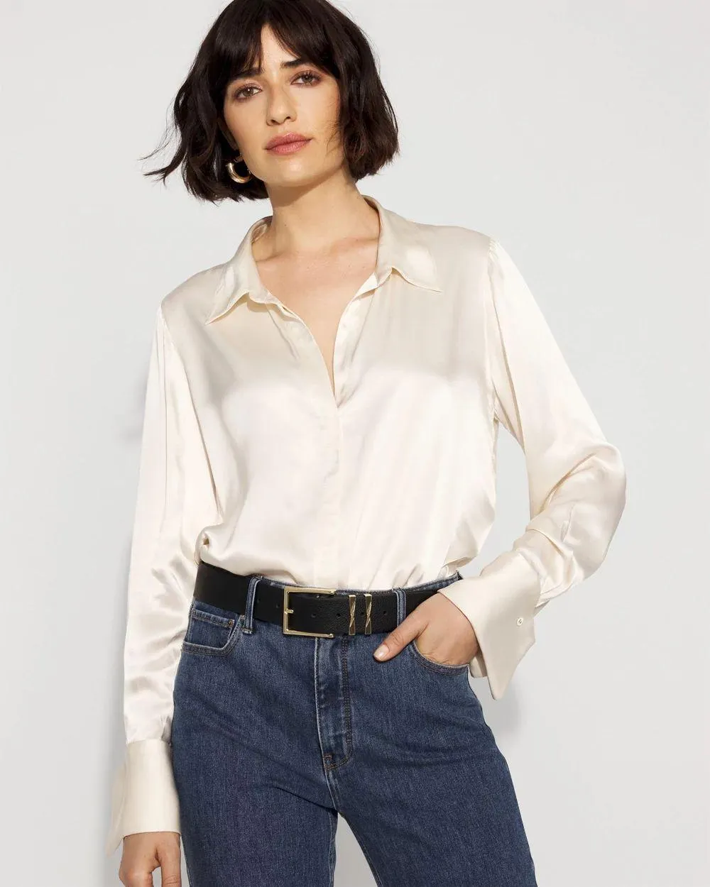 Satin Tuxedo Cuff Shirt