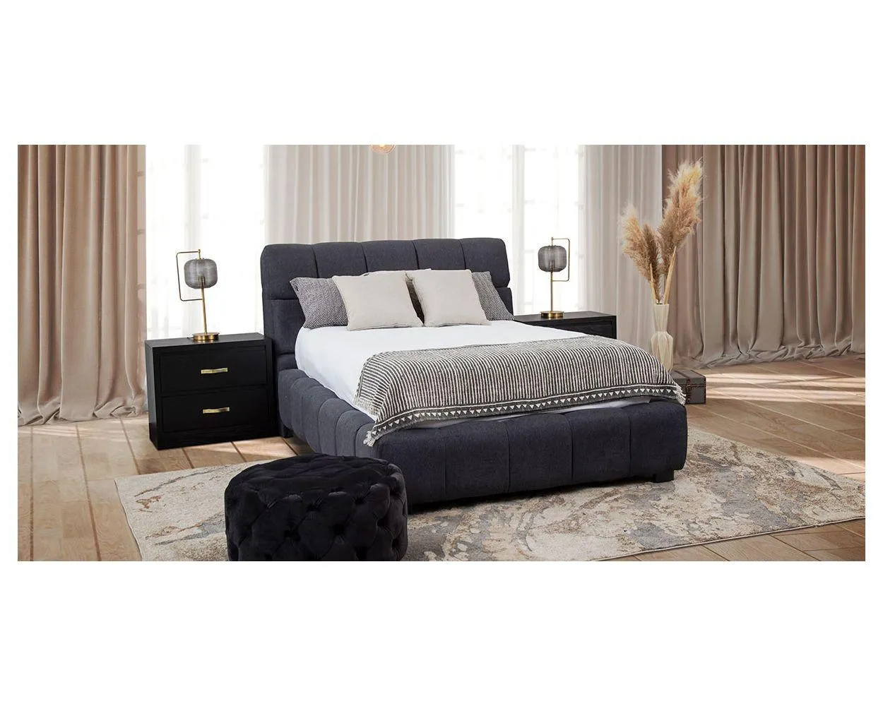 Cama Matrimonial Dakota Gris Charcoal