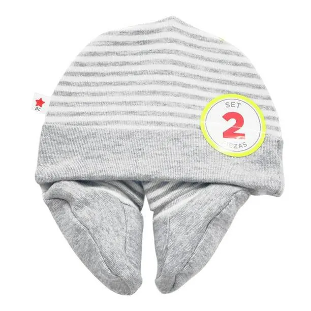 Conjunto de Gorro y Zapatos Baby Creysi Niño 0 a 3 Meses Rayas Gris 2 Piezas