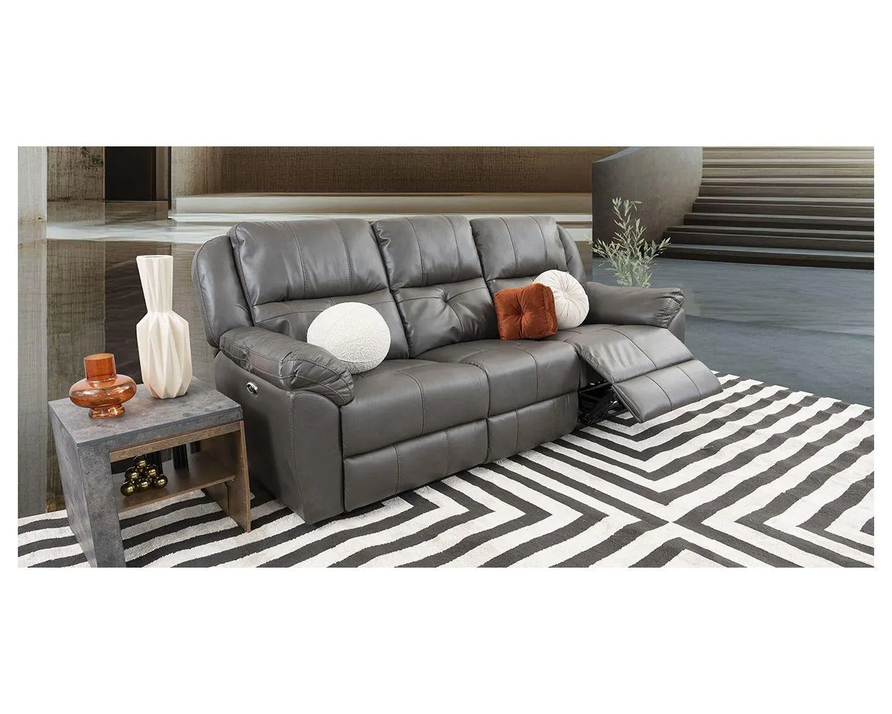 Sofá 3 Plazas Con Reclinables Eléctricos Prescot Air Gris