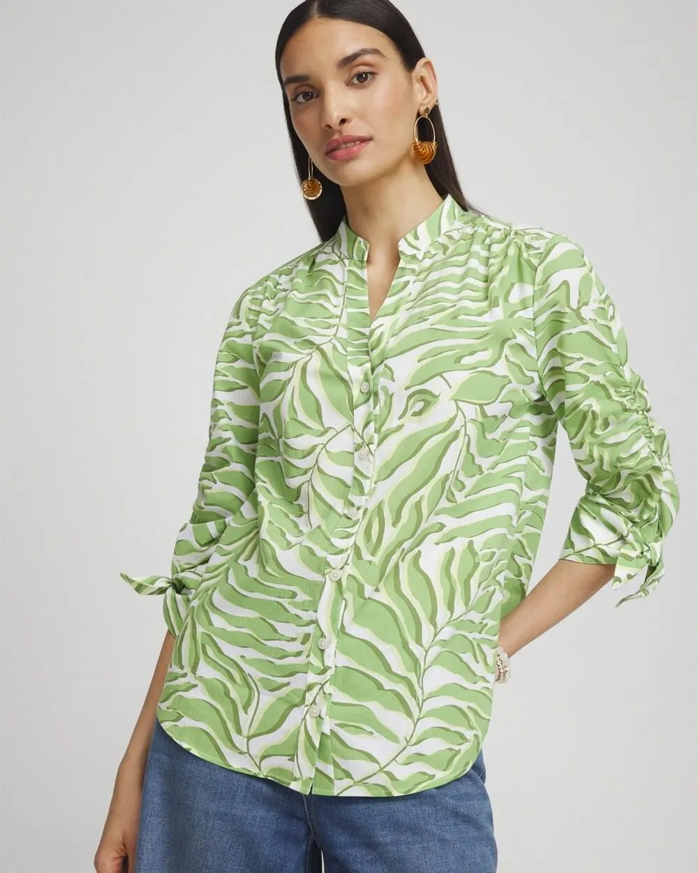 Floral Ruched Sleeve Shirt