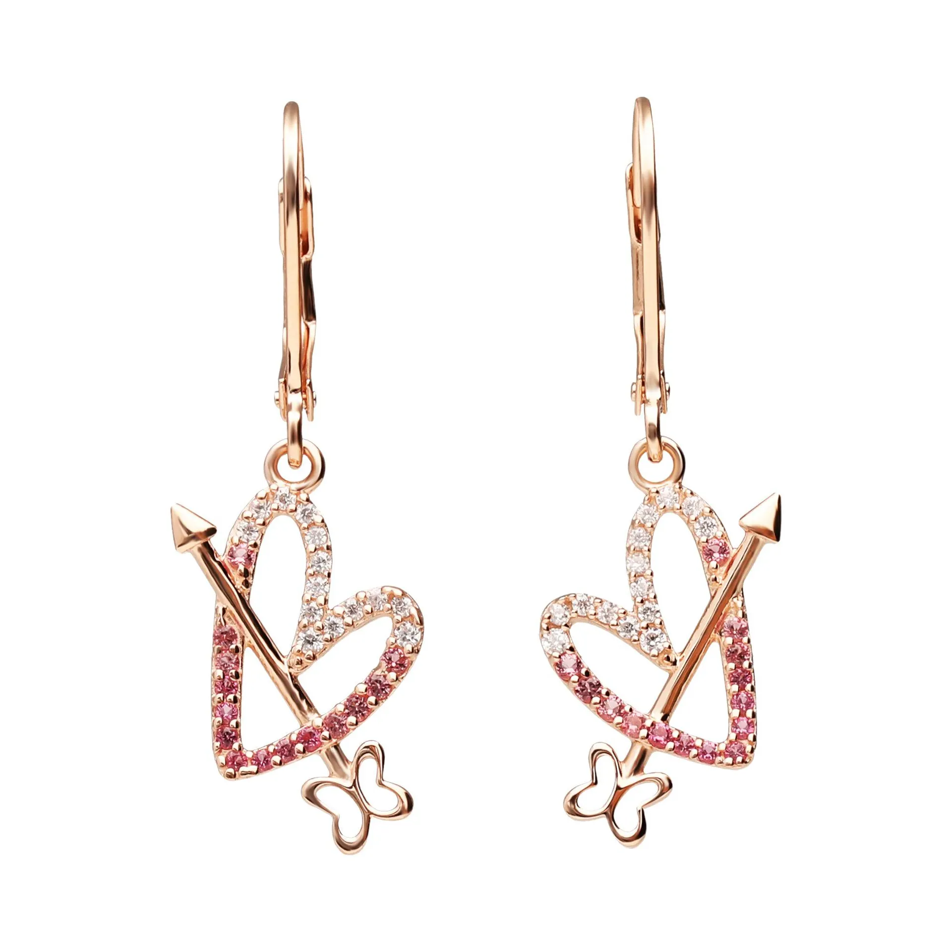 Aretes Aimeé Corazon Flechado Baño De Oro