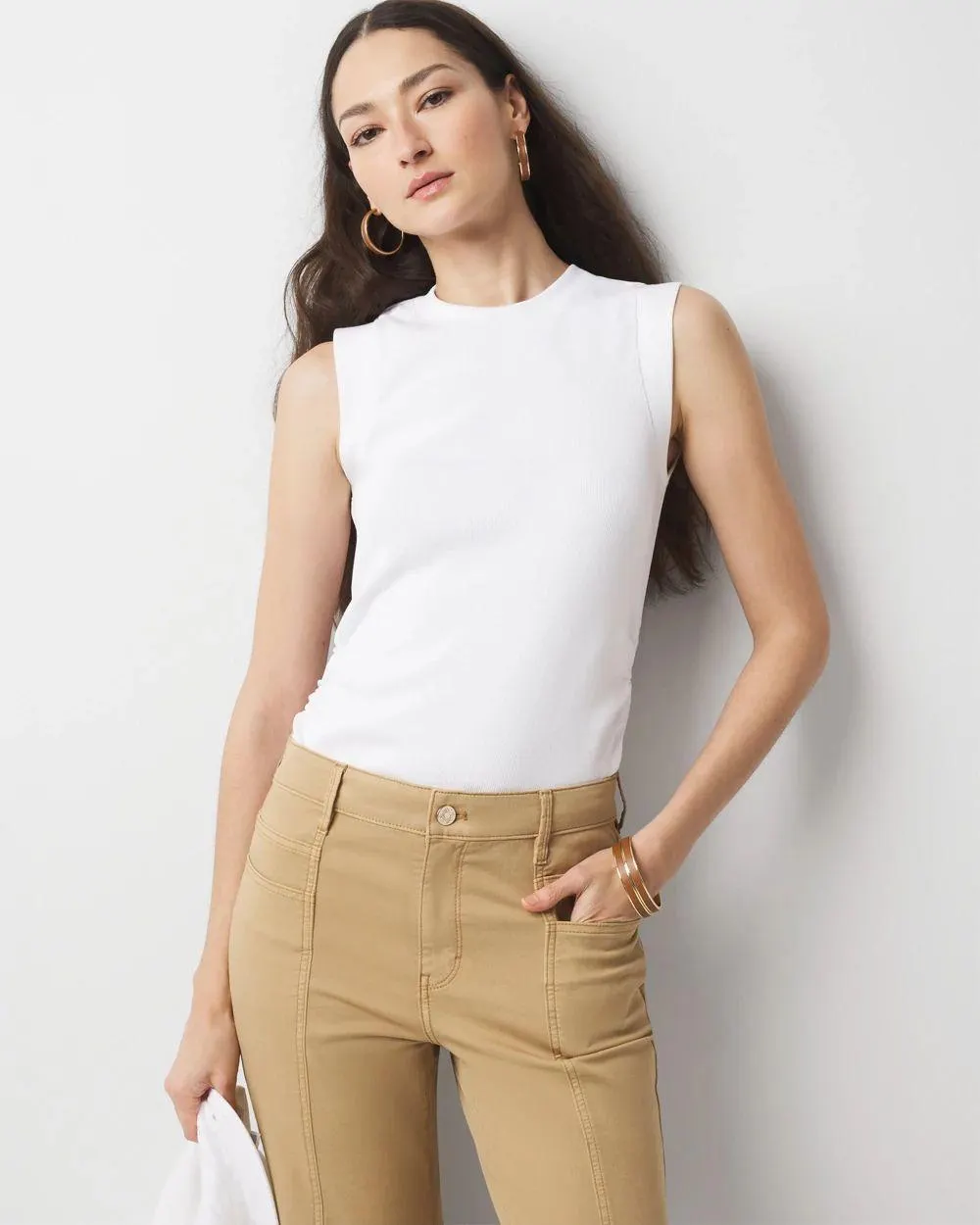 WHBM FORME ™ Ribbed Stretch Ruched Side Tank