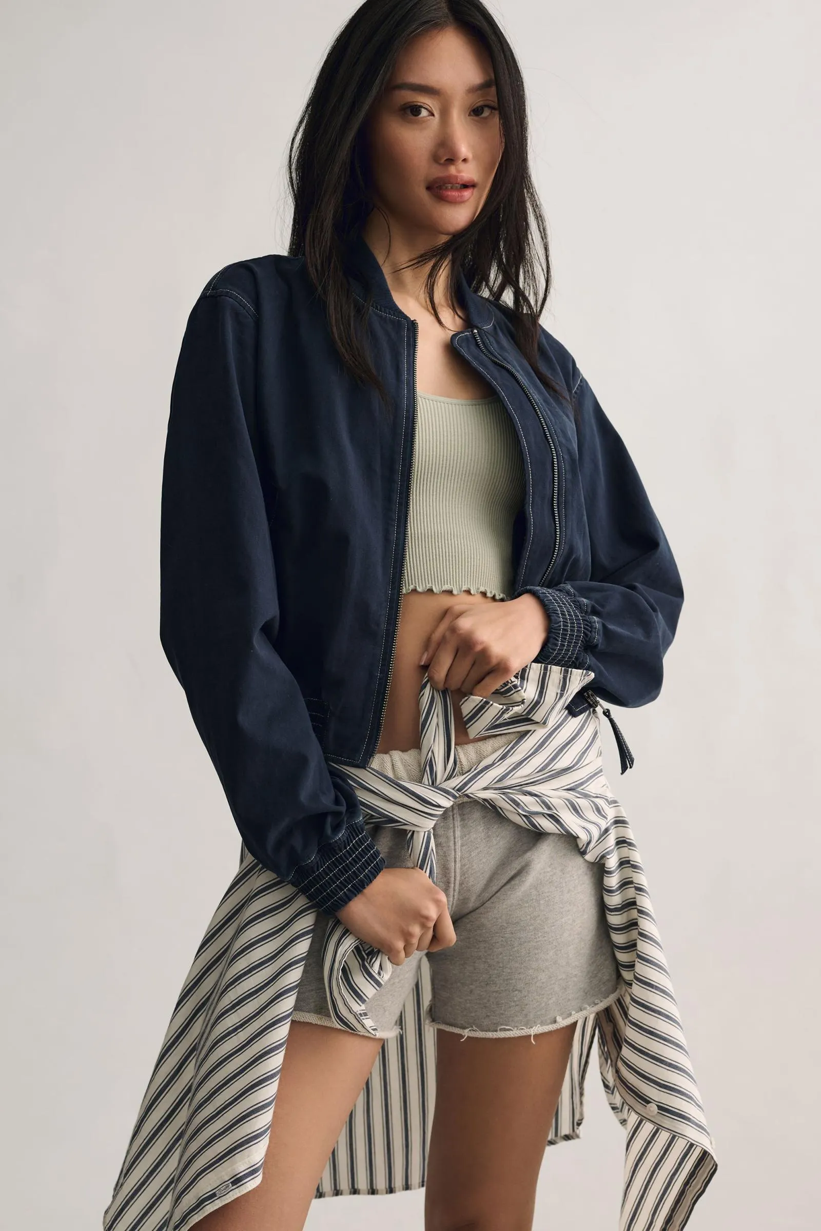 Pilcro Canvas Cropped Bomber Jacket