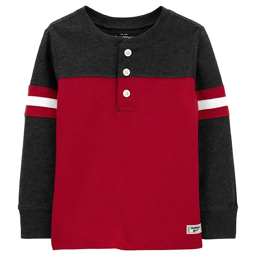Playera Oshkosh henley bloques rojos niño preescolar