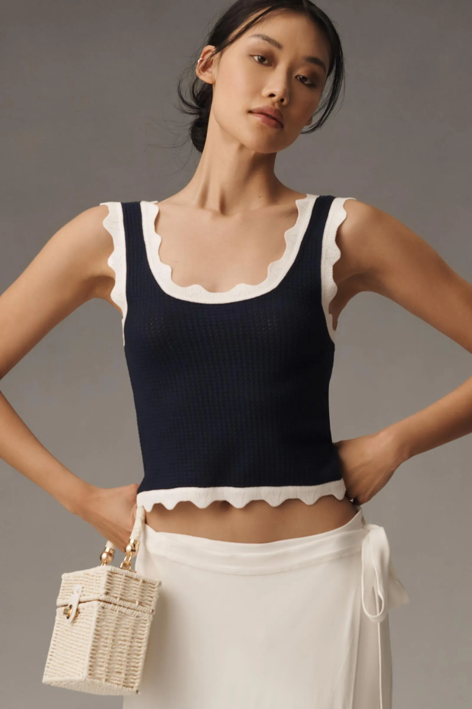 Maeve Cropped Scallop Sweater Tank